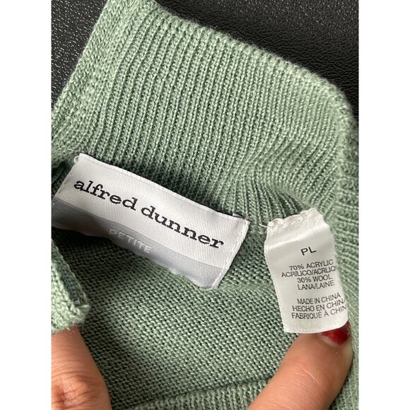 VTG Alfred Dunner Women's Wool Geometric Sequin Artzy Funnel Sweater Green PL - Picture 7 of 10